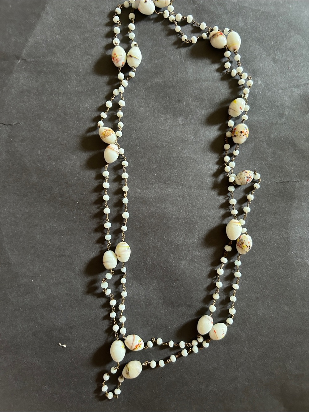 Handcrafted White Bead & Shell Long Necklace